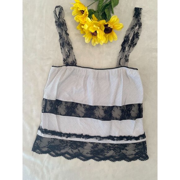 Poleci Tops - Y2K Poleci Black & White Lace Camisole Top - Size M